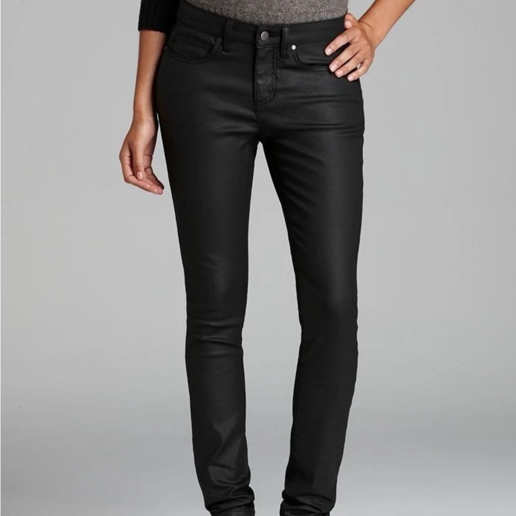 Eileen Fisher Womens Waxed Jeans Pants Sz 8p Black Denim Organic Cotton Stretch